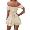 image:imageLYANER Womens Summer Off The Shoulder Wrap Tie Back Short Sleeve Ruffle Romper Dress Short JumpsuitBeige