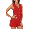 image:imageLYANER Womens Summer Rompers Dressy V Neck Sleeveless Slim Fit Blazer Vest Shorts Jumpsuit Trendy One Piece OutfitsRed