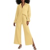 image:imageLYANER Womens 2 Piece Outfits Button Down Long Sleeve Shirt and Wide Leg Pants SetLight Yellow
