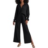 image:imageLYANER Womens 2 Piece Outfits Button Down Long Sleeve Shirt and Wide Leg Pants SetPure Black