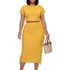 image:imageLYANER Womens 2 Piece Outfits Crew Neck Fringe Short Sleeve Crop Top and Tassel Trim Bodycon Midi Skirt SetGinger