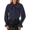 image:imageLYANER Womens Bow Tie Neck Blouse Ruffle Long Sleeve Business Dressy Office Shirt TopNavy Blue