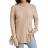image:imageLYANER Womens Cable Knit Side Split Crew Neck Long Sleeve Casual Pullover SweaterKhaki