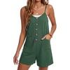 image:imageLYANER Womens Casual Summer Sleeveless Romper Loose Adjustable Spaghetti Strap Button Front Stretchy Shorts JumpsuitsGreen