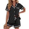 image:imageLYANER Womens Cotton Pajamas Set Button Short Sleeve Shirt with Shorts Set PJs LoungewearBlack