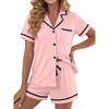 image:imageLYANER Womens Cotton Pajamas Set Button Short Sleeve Shirt with Shorts Set PJs LoungewearLight Pink