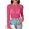 image:imageLYANER Womens Lace Long Sleeve Tops Floral Sexy Mesh Sheer Shirt See Through Undershirt TopsRose Pink