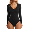 image:imageLYANER Womens Long Sleeve Bodysuit Sexy V Neck Henley Slim Fitted Going Out Tops Button Down LeotardBlack