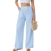 image:imageLYANER Womens Low Rise Striped Pants Wide Leg Cotton Elastic Drawstring Pajama Lounge Wear SleepweaBlue