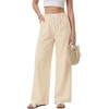 image:imageLYANER Womens Low Rise Striped Pants Wide Leg Cotton Elastic Drawstring Pajama Lounge Wear SleepweaKhaki