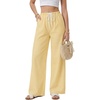 image:imageLYANER Womens Low Rise Striped Pants Wide Leg Cotton Elastic Drawstring Pajama Lounge Wear SleepweaYellow