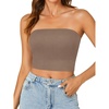 image:imageLYANER Womens Rib Knit Crop Tube Tops Basic Strapless Bandeau Summer Cropped Sleeveless ShirtBrown