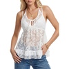 image:imageLYANER Womens Sheer Floral Lace Tie Halter Ruffle Y2k Peplum Cami Tops Without BraWhite