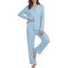 image:imageLYANER Womens Soft Modal Pajamas Long Sleeve Button Down PJS V Neck 2 Piece Sleepwear Lounge SetsAzure