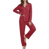 image:imageLYANER Womens Soft Modal Pajamas Long Sleeve Button Down PJS V Neck 2 Piece Sleepwear Lounge SetsWine Red