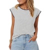 image:imageLYANER Womens Striped Lace Trim Round Neck Cap Sleeve Dressy Casual Top Tee ShirtsWhite