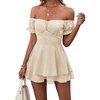 image:imageLYANER Womens Summer Off The Shoulder Wrap Tie Back Short Sleeve Ruffle Romper Dress Short JumpsuitBeige