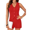 image:imageLYANER Womens Summer Rompers Dressy V Neck Sleeveless Slim Fit Blazer Vest Shorts Jumpsuit Trendy One Piece OutfitsRed