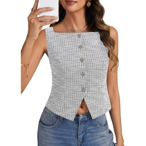 image:imageLYANER Womens Button Down Sleeveless Tank Tops Square Neck Going Out Crop Top Vest ShirtBlack
