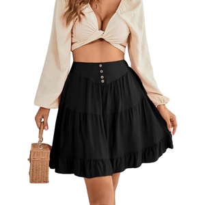 image:imageLYANER Womens Casual High Waist A Line Ruffle Hem Swing Skater Short Mini SkirtSolid Black