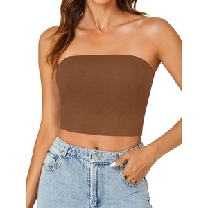 image:imageLYANER Womens Rib Knit Crop Tube Tops Basic Strapless Bandeau Summer Cropped Sleeveless ShirtBurnt Orange