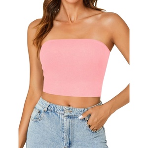 image:imageLYANER Womens Rib Knit Crop Tube Tops Basic Strapless Bandeau Summer Cropped Sleeveless ShirtPink