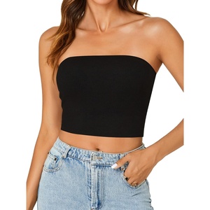 image:imageLYANER Womens Rib Knit Crop Tube Tops Basic Strapless Bandeau Summer Cropped Sleeveless ShirtSolid Black