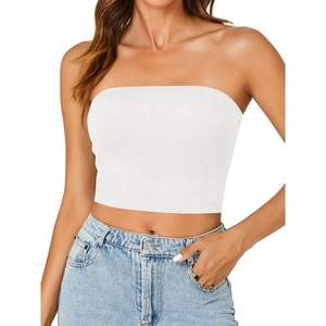 image:imageLYANER Womens Rib Knit Crop Tube Tops Basic Strapless Bandeau Summer Cropped Sleeveless ShirtWhite