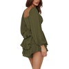 image:imageLYANER Womens Jumpsuit Lantern Long Sleeve Ruffle Layer Tie Mini Short RomperArmy Green