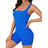 image:imageLYANER Womens Sleeveless Square Neck Romper One Piece Ribbed Knit Bodycon Yoga JumpsuitRoyal Blue