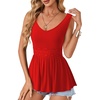 image:imageLYANER Womens V Neck Lace Ruffle Babydoll Tank Top Sleeveless Flowy Peplum Summer TopsRed