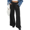 image:imageLYANER Womens Drawstring Tie Elastic Mid Rise Split Hem Casual Long Pants with PocketsBlack