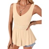 image:imageLYANER Womens V Neck Lace Ruffle Babydoll Tank Top Sleeveless Flowy Peplum Summer TopsLight Beige
