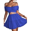 image:imageLYANER Womens 2 Piece Outfits Floral Off Shoulder Tie Up Crop Top and Mini Skirt SetLight Royal