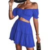 image:imageLYANER Womens 2 Piece Outfits Floral Off Shoulder Tie Up Crop Top and Mini Skirt SetLight Royal