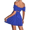 image:imageLYANER Womens 2 Piece Outfits Floral Off Shoulder Tie Up Crop Top and Mini Skirt SetLight Royal