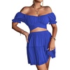 image:imageLYANER Womens 2 Piece Outfits Floral Off Shoulder Tie Up Crop Top and Mini Skirt SetLight Royal
