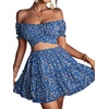 image:imageLYANER Womens 2 Piece Outfits Floral Off Shoulder Tie Up Crop Top and Mini Skirt SetRoyal Blue Floral