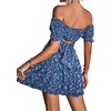image:imageLYANER Womens 2 Piece Outfits Floral Off Shoulder Tie Up Crop Top and Mini Skirt SetRoyal Blue Floral
