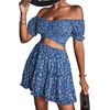 image:imageLYANER Womens 2 Piece Outfits Floral Off Shoulder Tie Up Crop Top and Mini Skirt SetRoyal Blue Floral