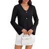 image:imageLYANER Womens Button Down V Neck Bell Long Sleeves Fitted Elegant Blouse Shirt TopBlack
