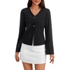 image:imageLYANER Womens Button Down V Neck Bell Long Sleeves Fitted Elegant Blouse Shirt TopBlack