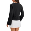 image:imageLYANER Womens Button Down V Neck Bell Long Sleeves Fitted Elegant Blouse Shirt TopBlack