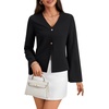 image:imageLYANER Womens Button Down V Neck Bell Long Sleeves Fitted Elegant Blouse Shirt TopBlack