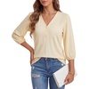 image:imageLYANER Womens Button V Neck 34 Sleeve Dressy Casual Blouse Tops T ShirtsLight Yellow