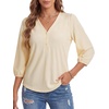 image:imageLYANER Womens Button V Neck 34 Sleeve Dressy Casual Blouse Tops T ShirtsLight Yellow