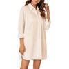 image:imageLYANER Womens Casual Button Down Shirt Dress Collared V Neck Long Sleeve Mini DressesBeige