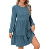 image:imageLYANER Womens Casual Long Sleeve Dress Crewneck Button Long Sleeve Tiered Flowy ALine Mini DressDenim Blue