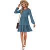 image:imageLYANER Womens Casual Long Sleeve Dress Crewneck Button Long Sleeve Tiered Flowy ALine Mini DressDenim Blue