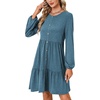 image:imageLYANER Womens Casual Long Sleeve Dress Crewneck Button Long Sleeve Tiered Flowy ALine Mini DressDenim Blue